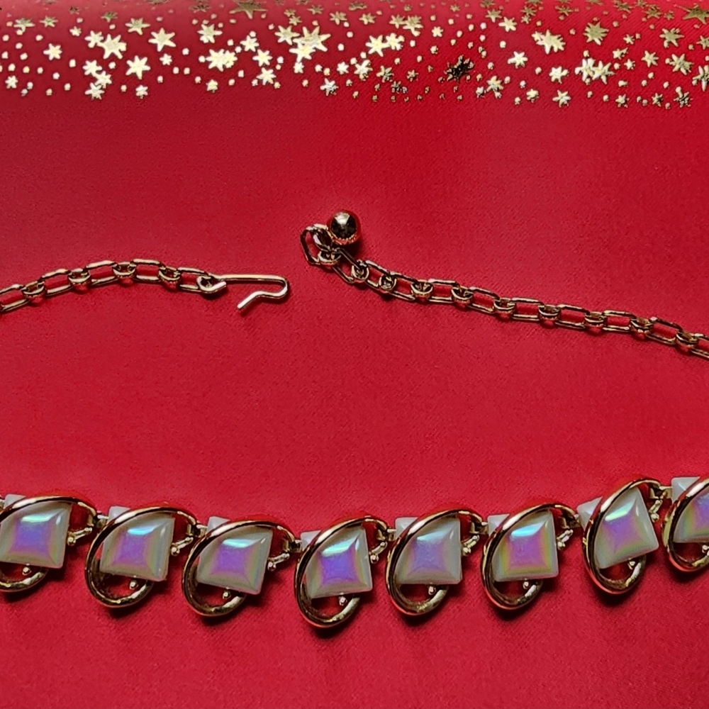 Vintage Opalescent Goldtone Square Cabochon Jewelry suite
